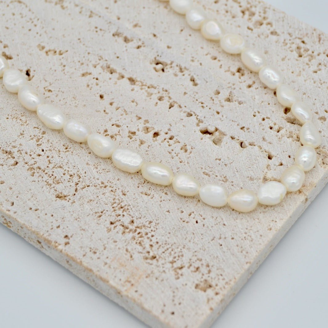 "Margo" - Freshwater Rice Shape Pearl Necklace - Aella Design Jewelry