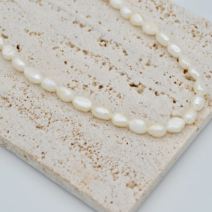 "Margo" - Freshwater Rice Shape Pearl Necklace - Aella Design Jewelry