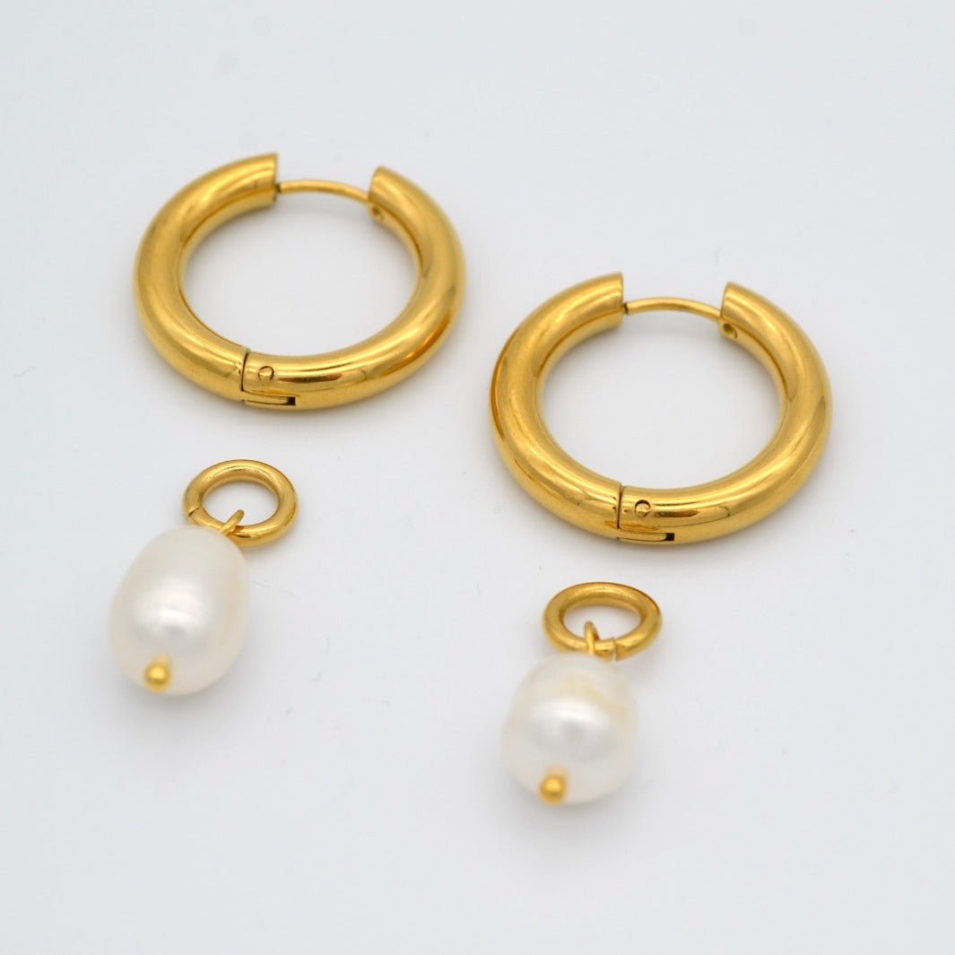 "Venus " - Natural Pearl Drop Dangle Hoop Earrings - Aella Design Jewelry