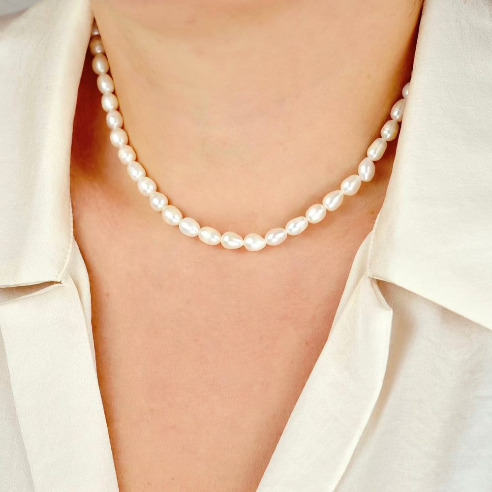 "Aurelia" - Freshwater Oval Pearls Necklace - Aella Design Jewelry