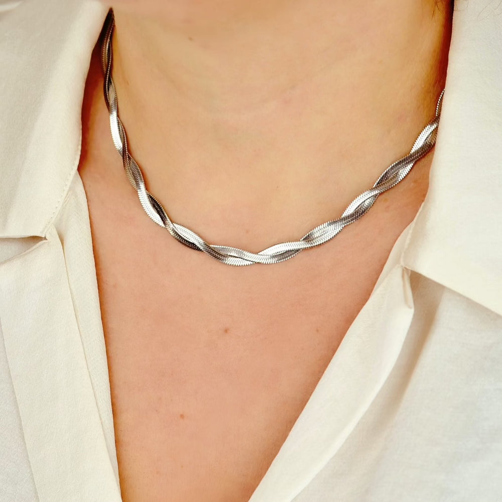 "Attis" - Twisted Snake Chain Choker Necklace - Chain - Necklace - Silver Finish