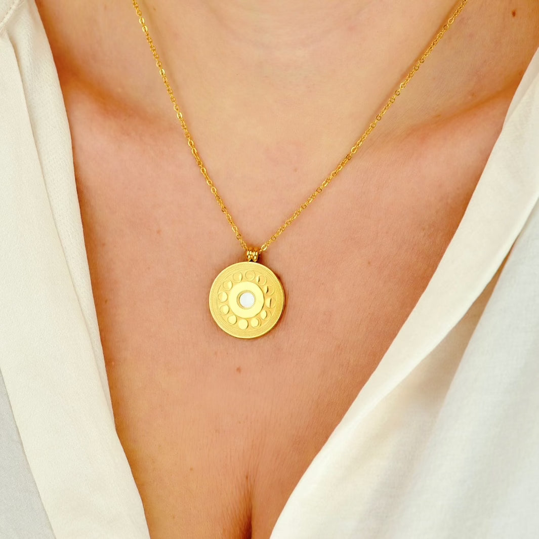 "Panselenos" - Moon Phases Pendant Necklace - Aella Design Jewelry