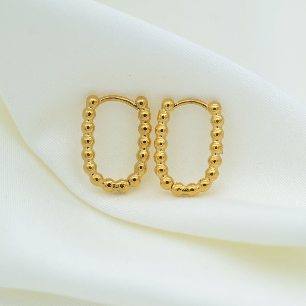 Gold Beaded Huggie Earrings - U Shape Earrings for Women