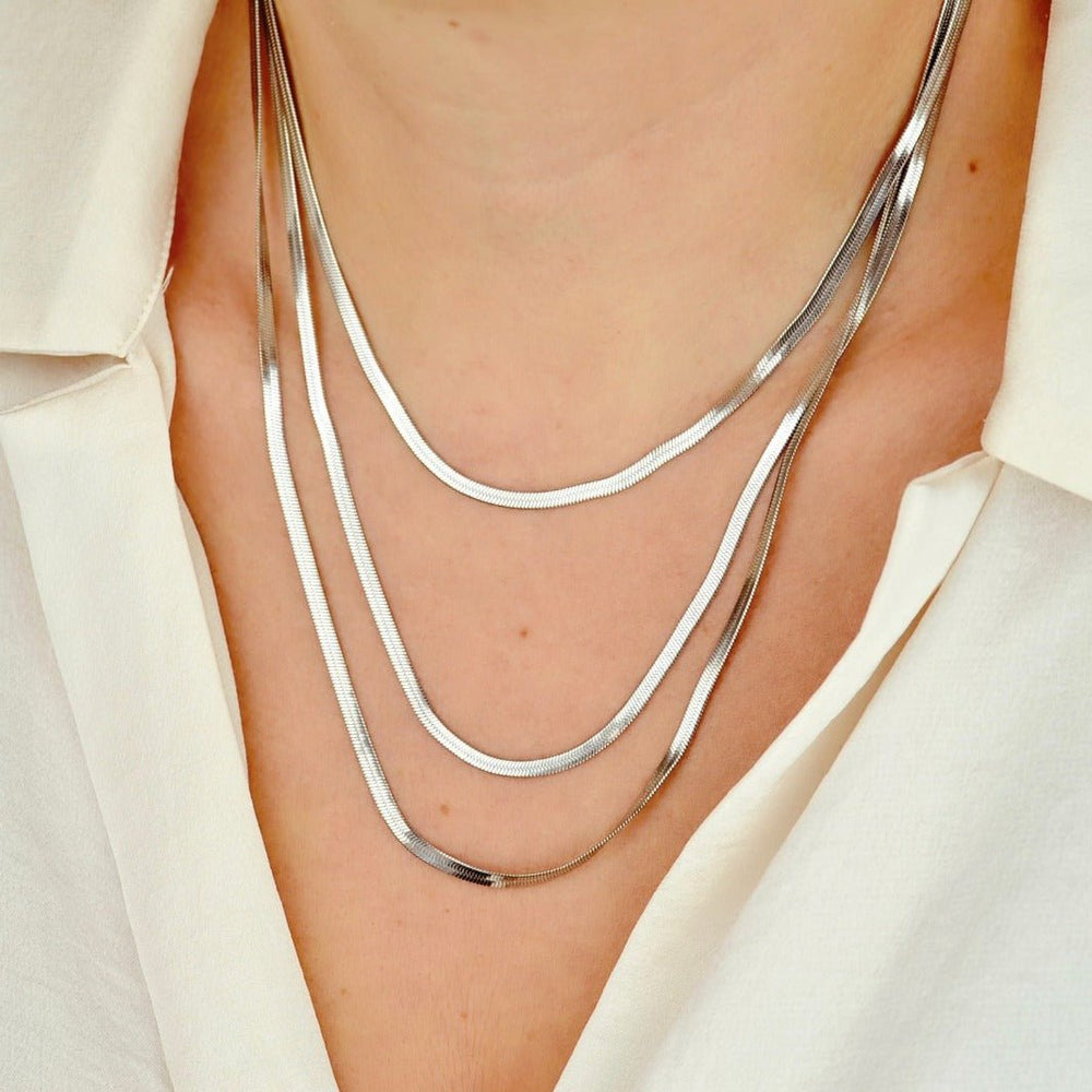 "Alcyone" - Triple Layer Herringbone Style Necklace - Aella Design Jewelry