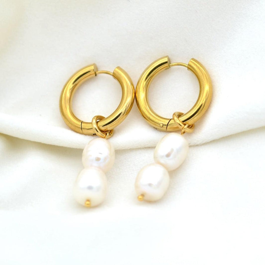 "Anadyomene " - Natural Pearl Drop Dangle Hoop Earrings - Aella Design Jewelry