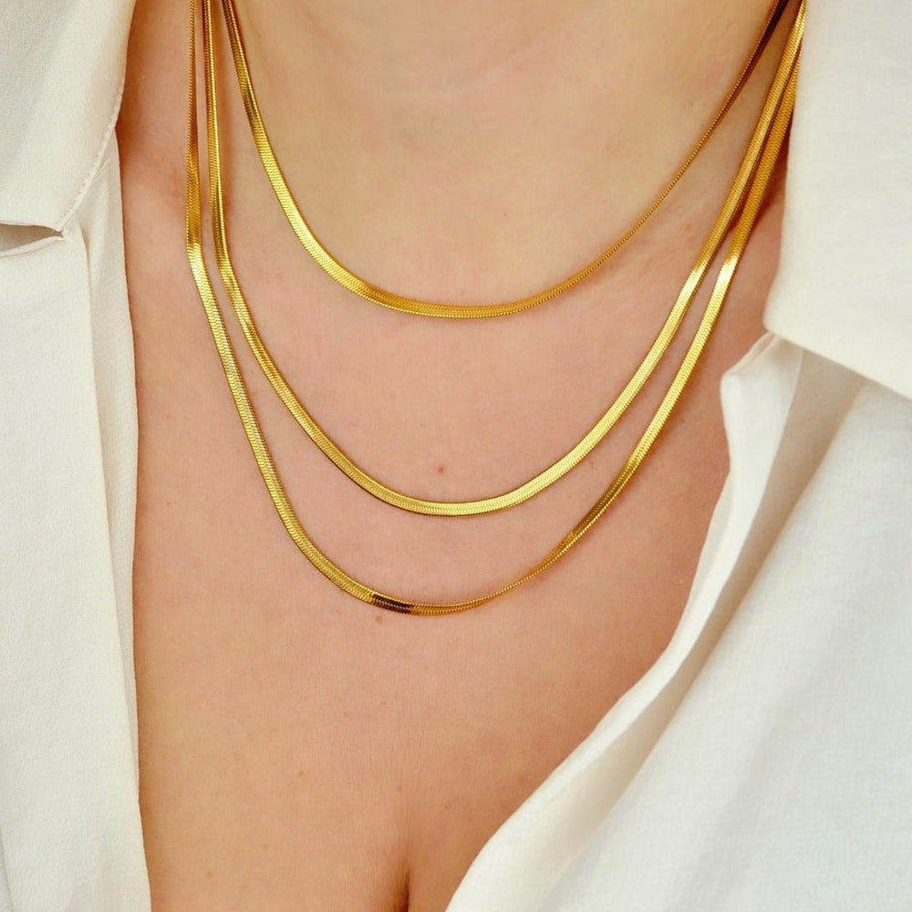 "Ariadne" - Triple Stacked Herringbone Necklace - Aella Design Jewelry