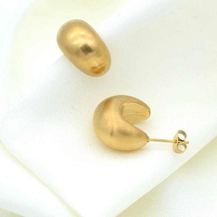 "Atlantida" - Minimalist Matte Gold Chubby Earrings - Aella Design Jewelry