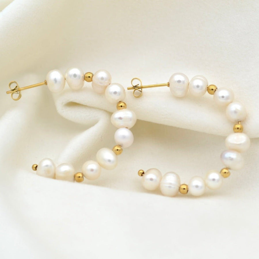 "Delia " - Natural Pearls Beads Hoop Earrings - Aella Design Jewelry