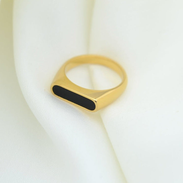 "Electra" - Mother Of Pearl Minimalist Ring in Black - Aella Design Jewelry