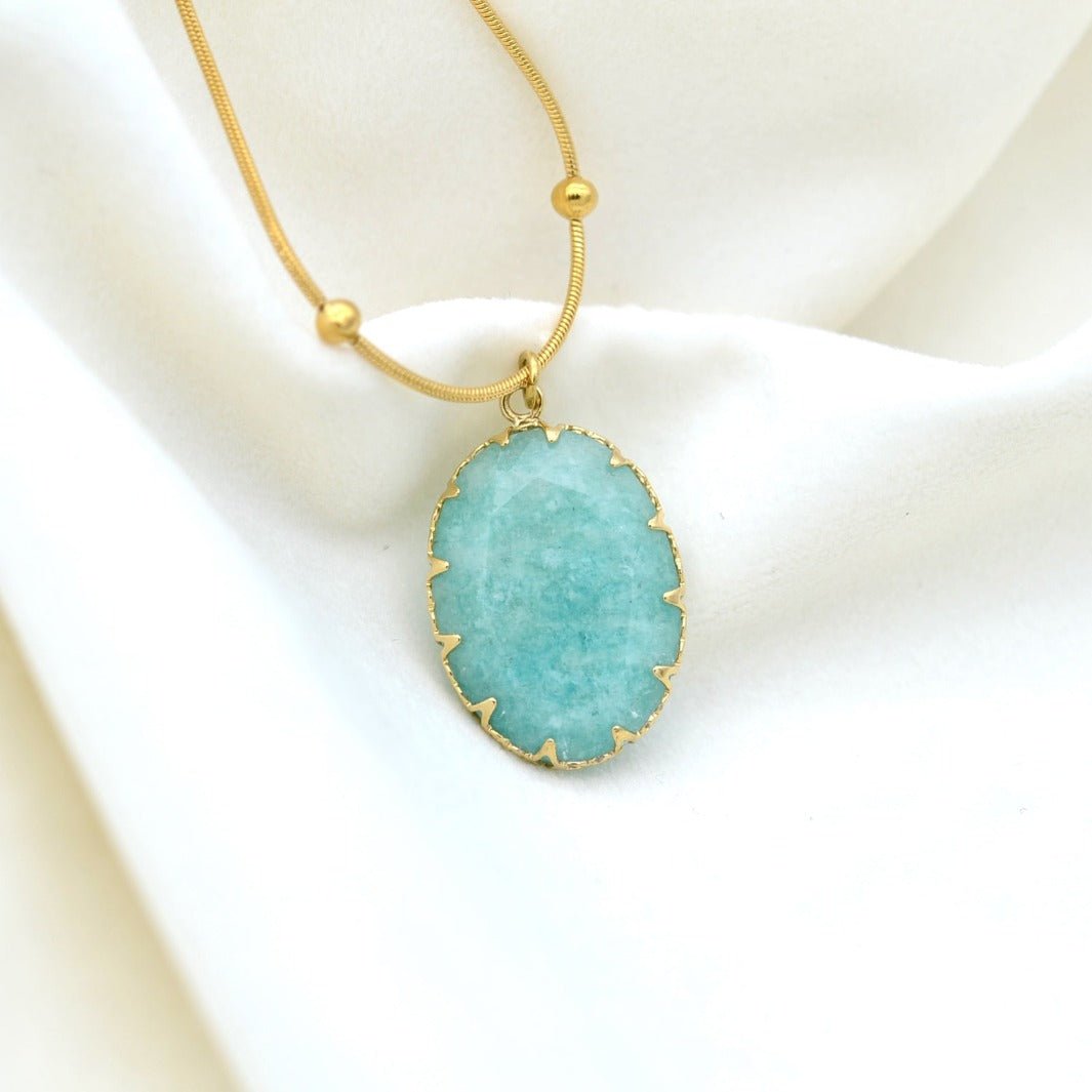 "Livia" - Blue Natural Amazonite Stone Pendant - Aella Design Jewelry