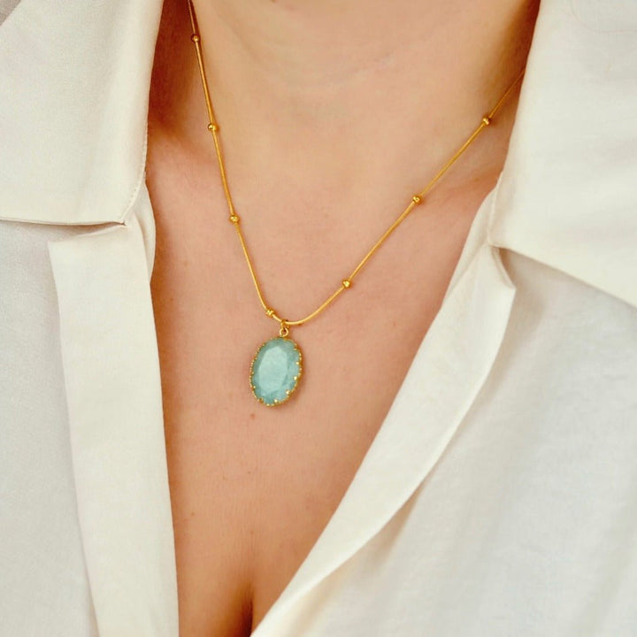 "Livia" - Blue Natural Amazonite Stone Pendant - Aella Design Jewelry