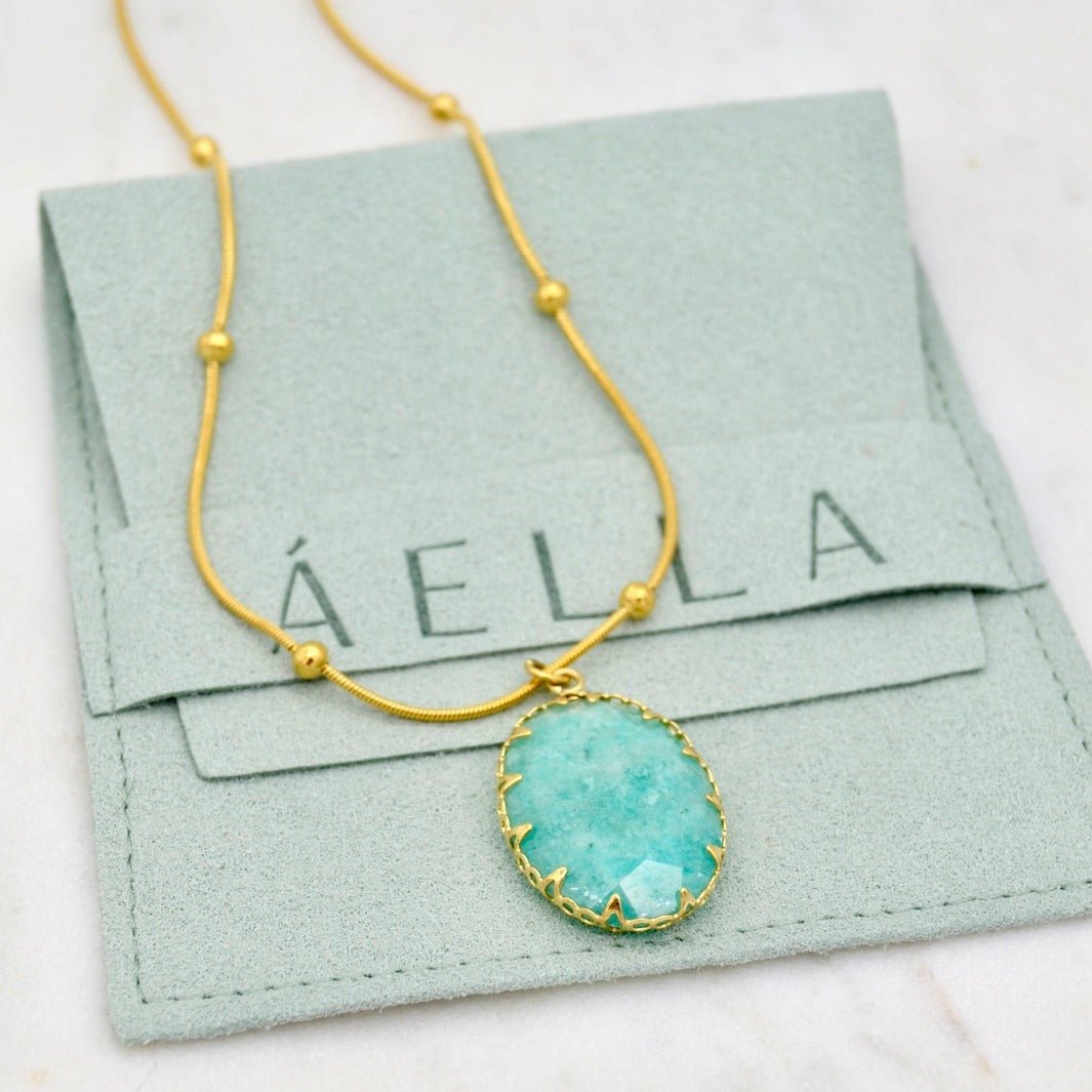 "Livia" - Blue Natural Amazonite Stone Pendant - Aella Design Jewelry