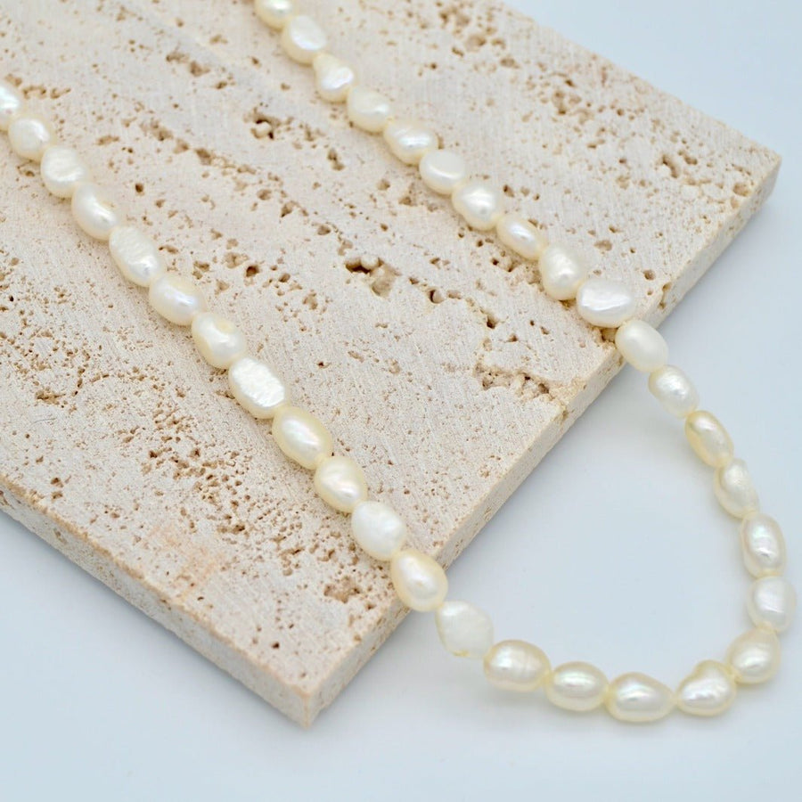 "Margo" - Freshwater Rice Shape Pearl Necklace - Aella Design Jewelry