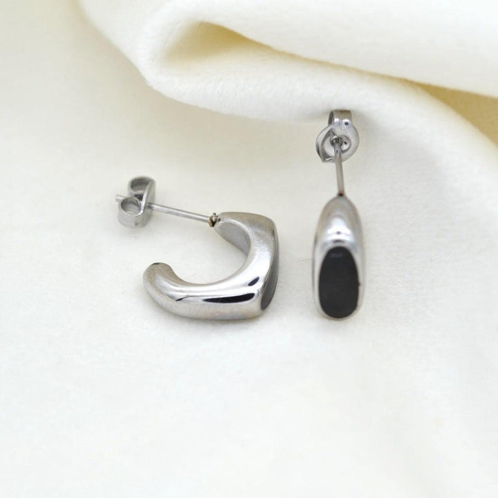 "Uranousa" - Minimal Black Enamel Hoop Earrings - Aella Design Jewelry