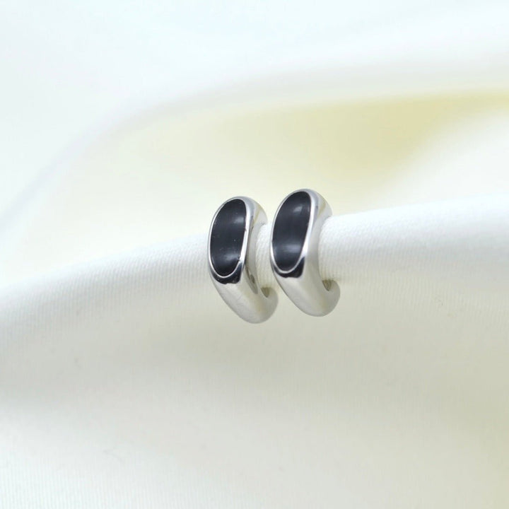 "Uranousa" - Minimal Black Enamel Hoop Earrings - Aella Design Jewelry