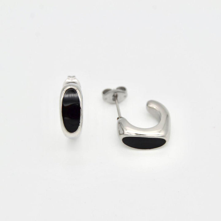 "Uranousa" - Minimal Black Enamel Hoop Earrings - Aella Design Jewelry